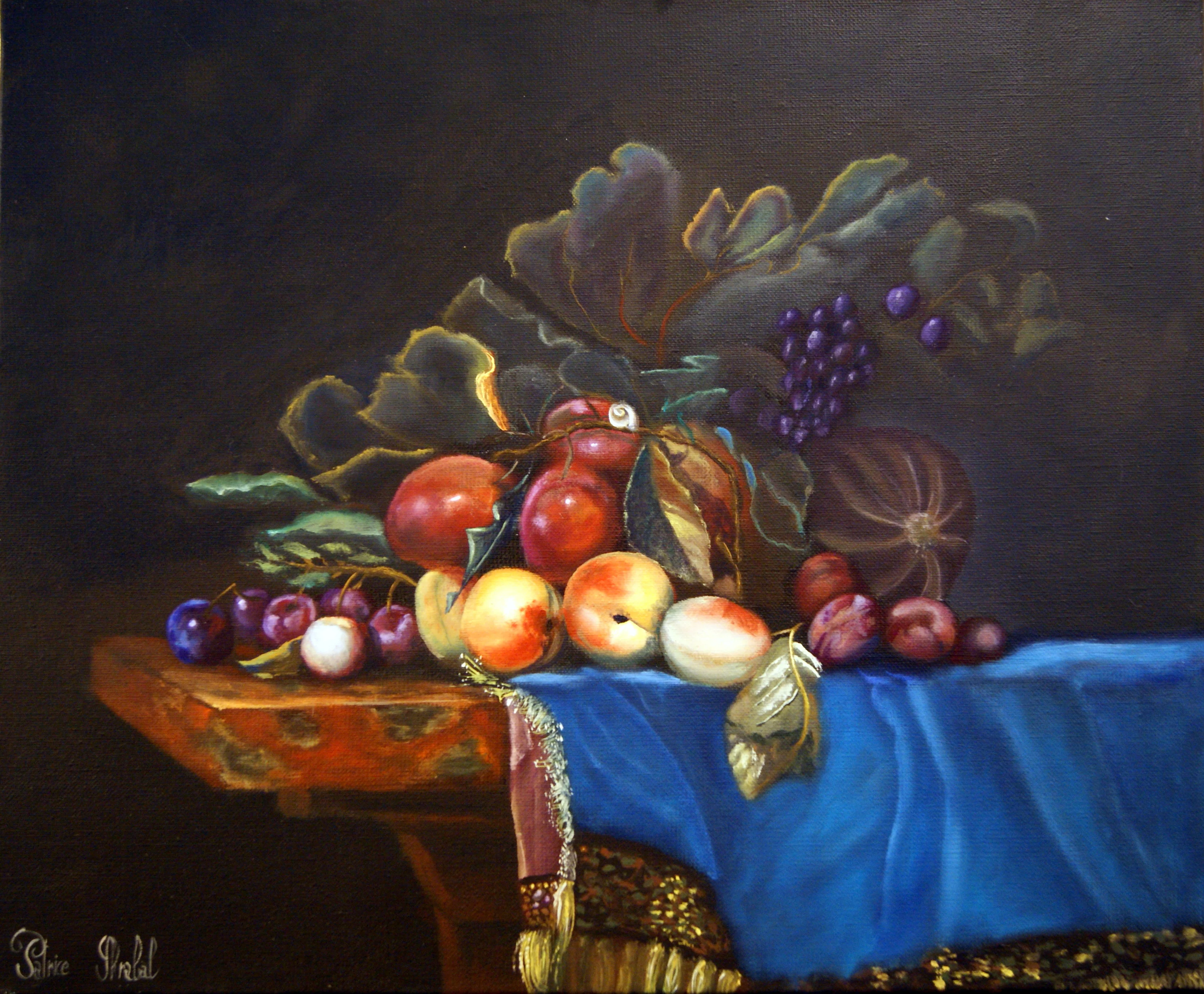 Nature morte aux fruits d'après Willem van Aelst, peinture à l'huile de Patrice Skrabal