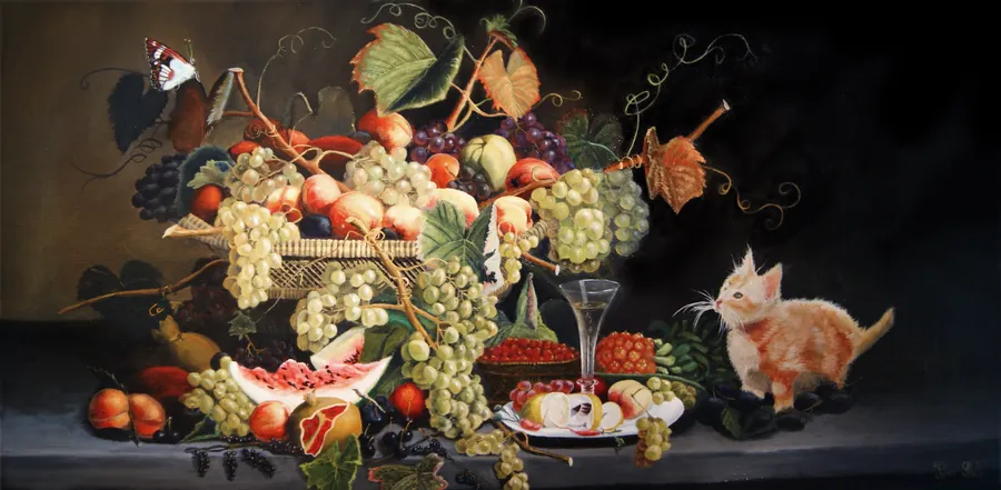 Peinture intitulée La chasse au papillon, par Patrice Skrabal