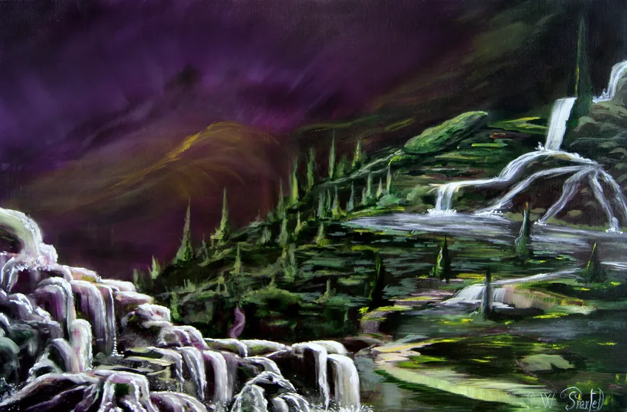 Art sacré, peinture des rayons violet et vert, par Patrice Skrabal